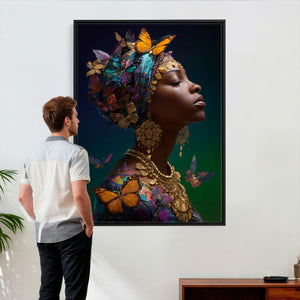 Butterfly Crown Gold Woman Portrait — Monarch Queen Canvas