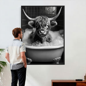 Highland Cow Bathtub Canvas Wall Art, Funny Bathroom Print