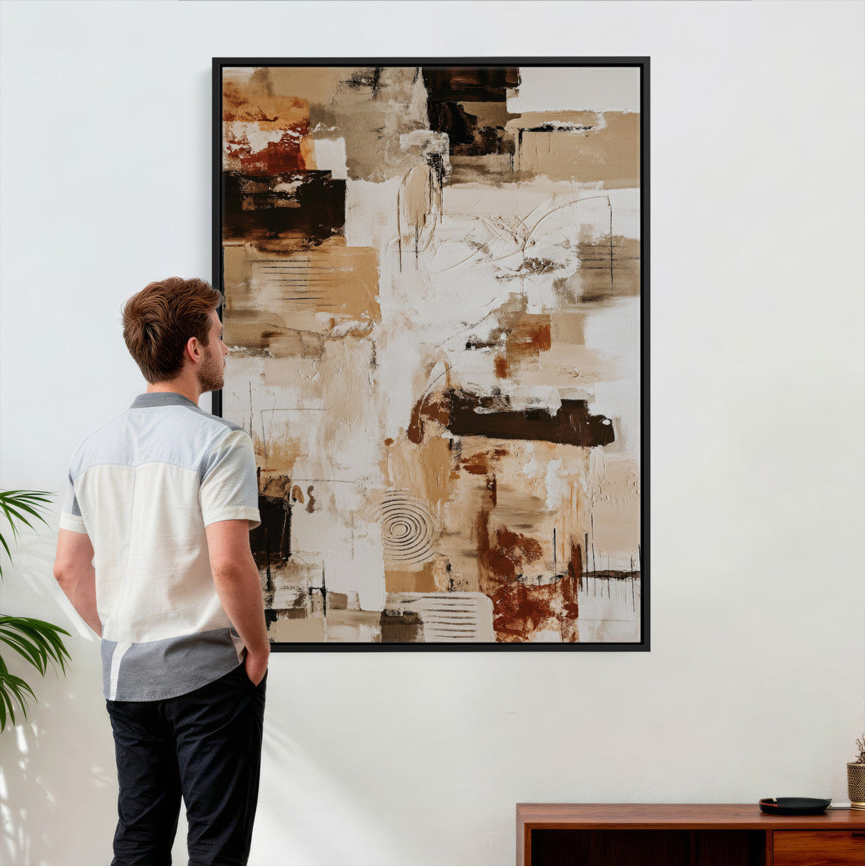 Blue Teal Abstract Canvas Wall Art, Modern Textured Painting Print, Navy Orange White Contemporary Art, Neutral Living Room Decor, Office Art