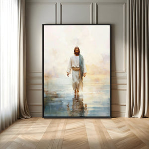 Jesus Walking on Water Wall Art Canvas Print, Christian Wall
