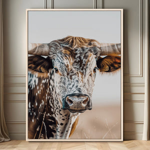 Texas Longhorn Wall Art Canvas Print – Speckled Horned Bull