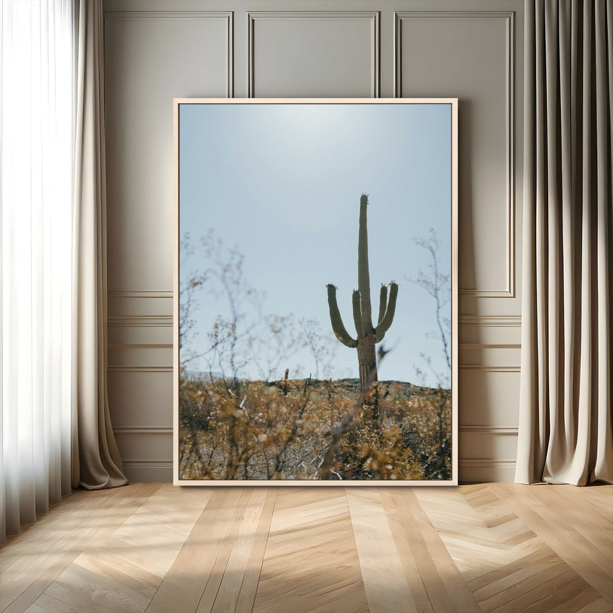 Saguaro Cactus Wall Art Canvas Print – Framed Southwestern
