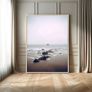 Moody Seascape Wall Art Canvas Print – Framed Neutral Foggy