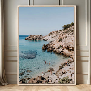 Clear Blue Water Beach Wall Art – Framed Rocky Cove Canvas