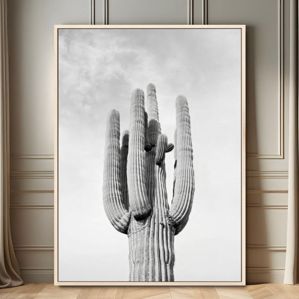Saguaro Cactus Wall Art – Black and White Desert Canvas