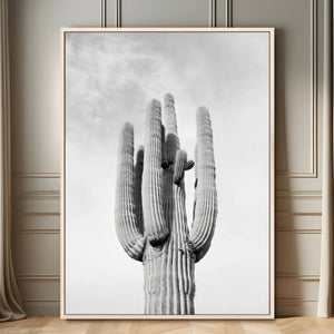 Saguaro Cactus Wall Art – Black and White Desert Canvas