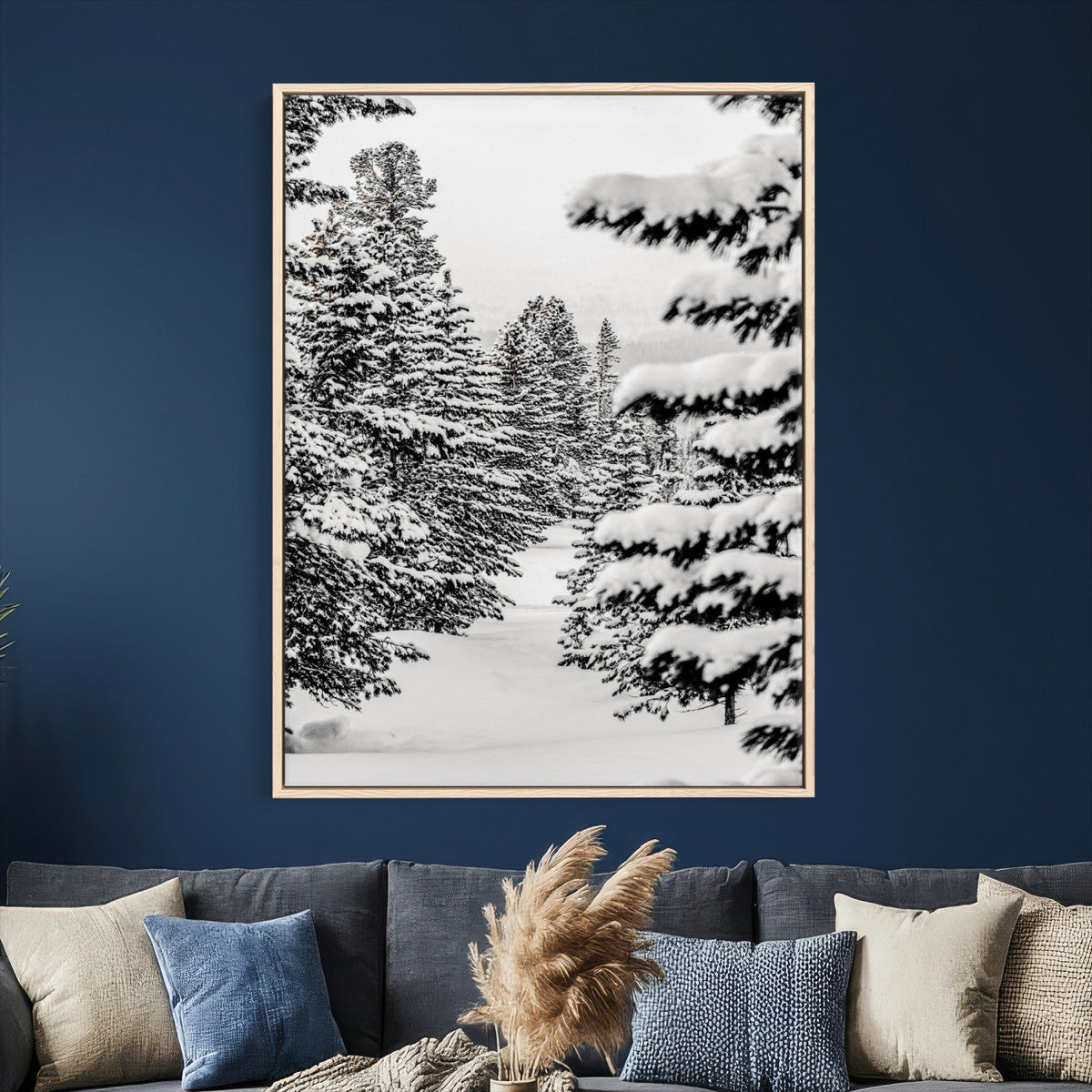 Winter Pine Forest Wall Art Canvas Print, Minimal Winter