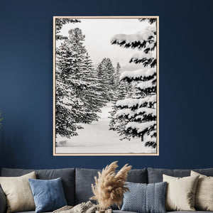 Winter Pine Forest Wall Art Canvas Print, Minimal Winter