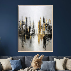 Abstract New York Wall Art Canvas Print, Gold Black Modern