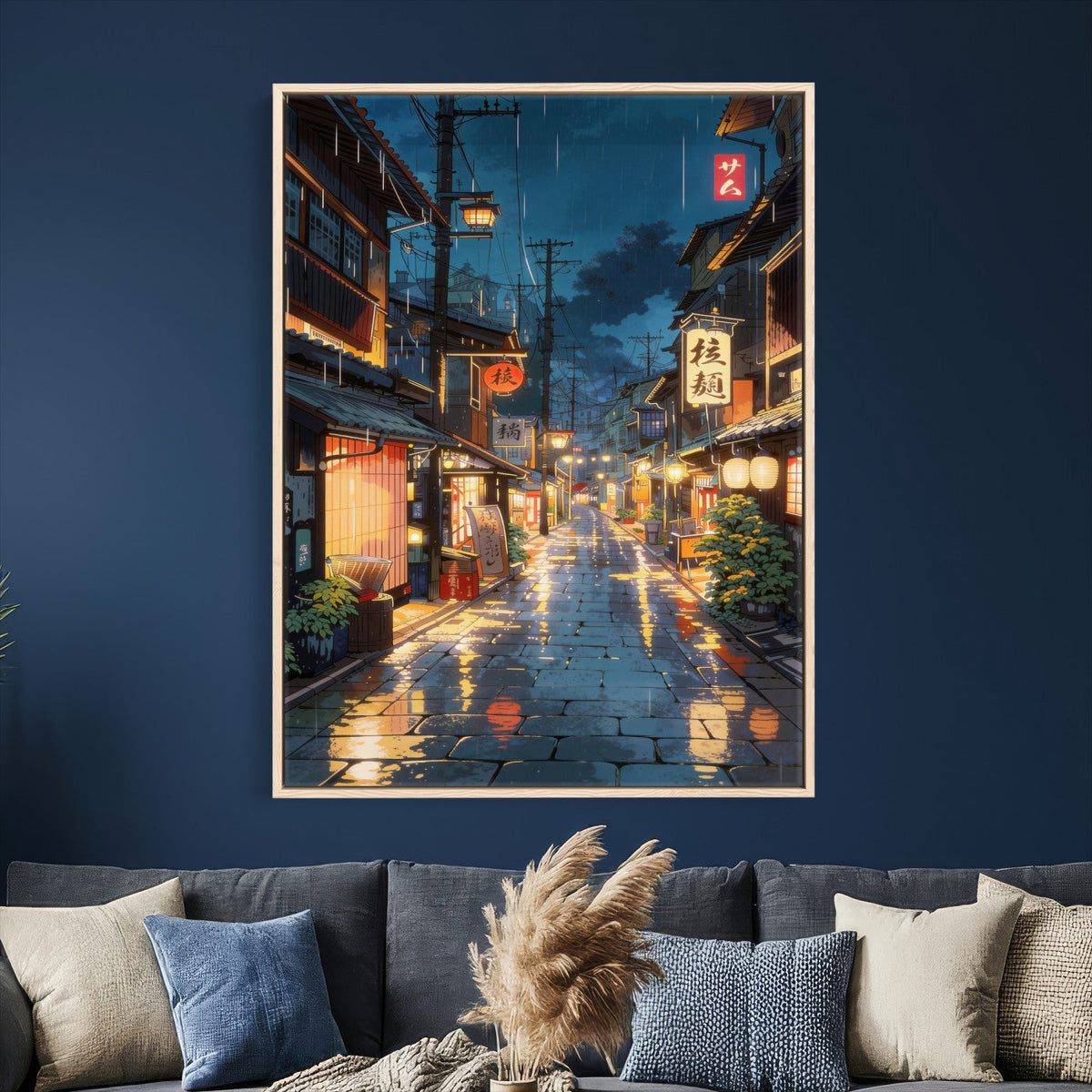 Tokyo Tea House Canvas Wall Art — Japan Rainy Night Street