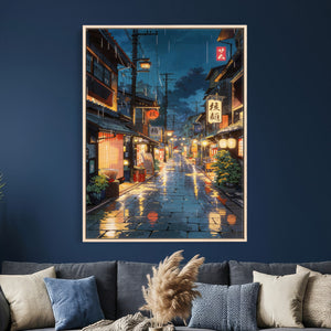 Tokyo Tea House Canvas Wall Art — Japan Rainy Night Street