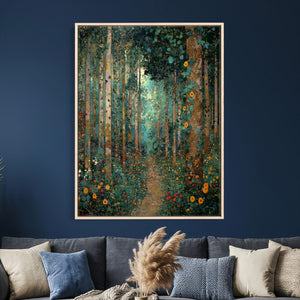 Gustav Klimt Style Forest Canvas Wall Art, Golden Forest