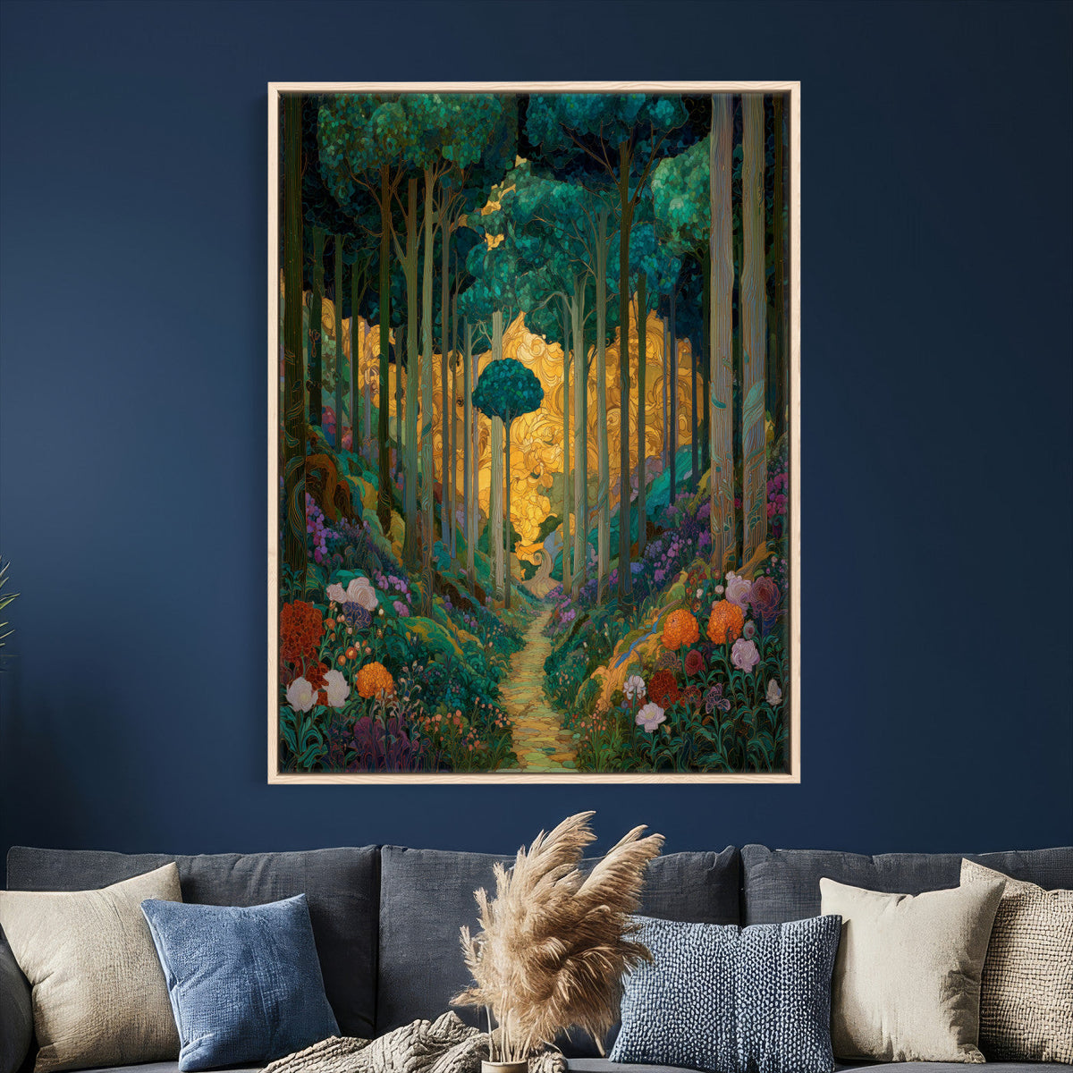 Gustav Klimt Style Forest Canvas Wall Art, Golden Forest