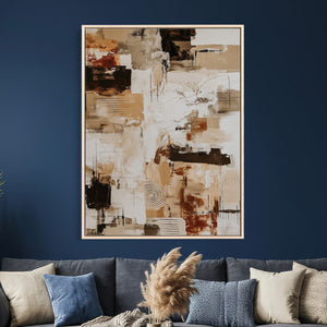 Blue Teal Abstract Canvas Wall Art, Modern Textured Painting Print, Navy Orange White Contemporary Art, Neutral Living Room Decor, Office Art