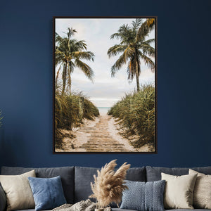 Tropical Palm Wall Art – Sandy Pathway Canvas Print, Ocean