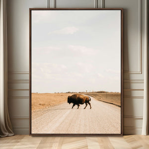 Bison Crossing Wall Art Canvas Print – Framed Western