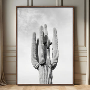 Saguaro Cactus Wall Art – Black and White Desert Canvas