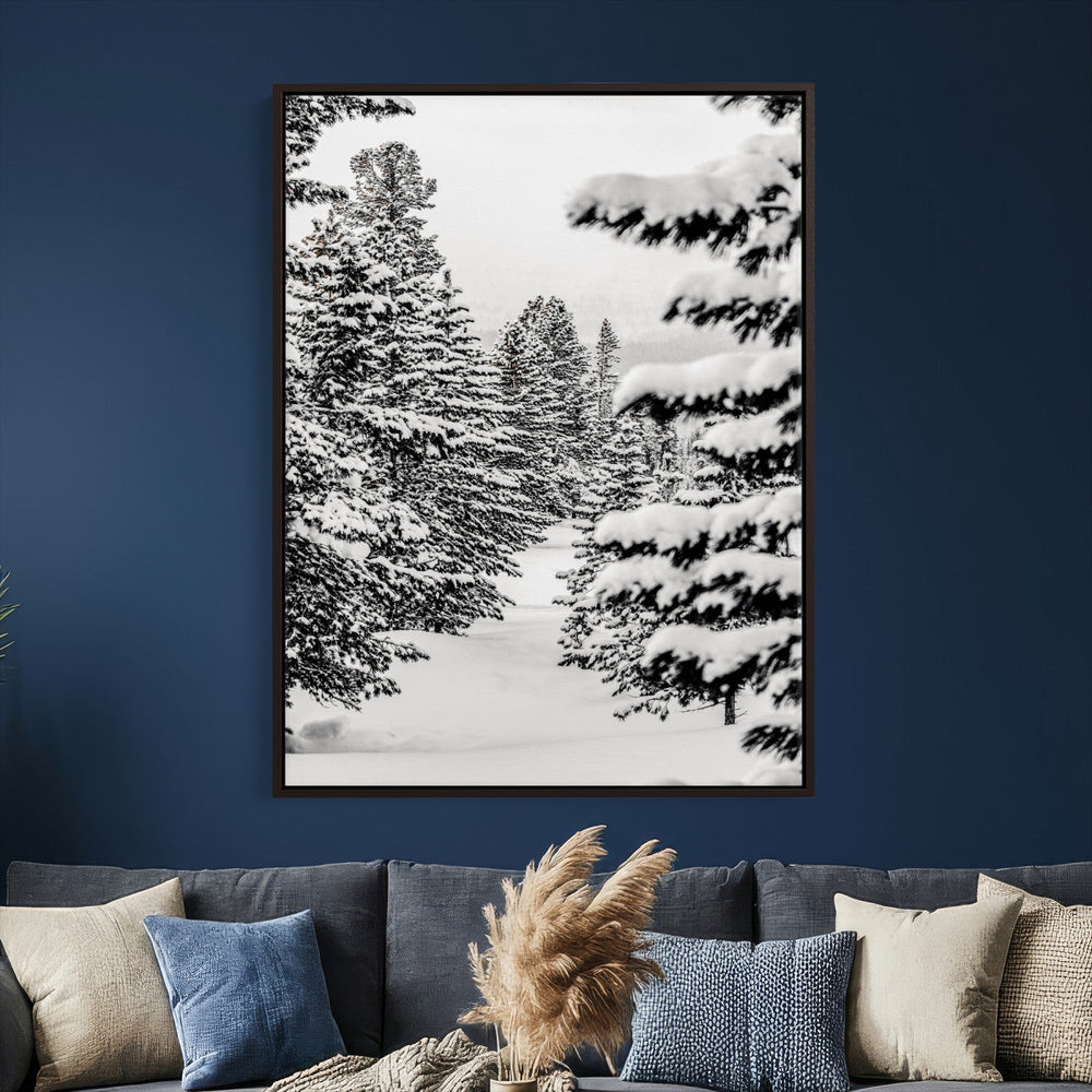Winter Pine Forest Wall Art Canvas Print, Minimal Winter