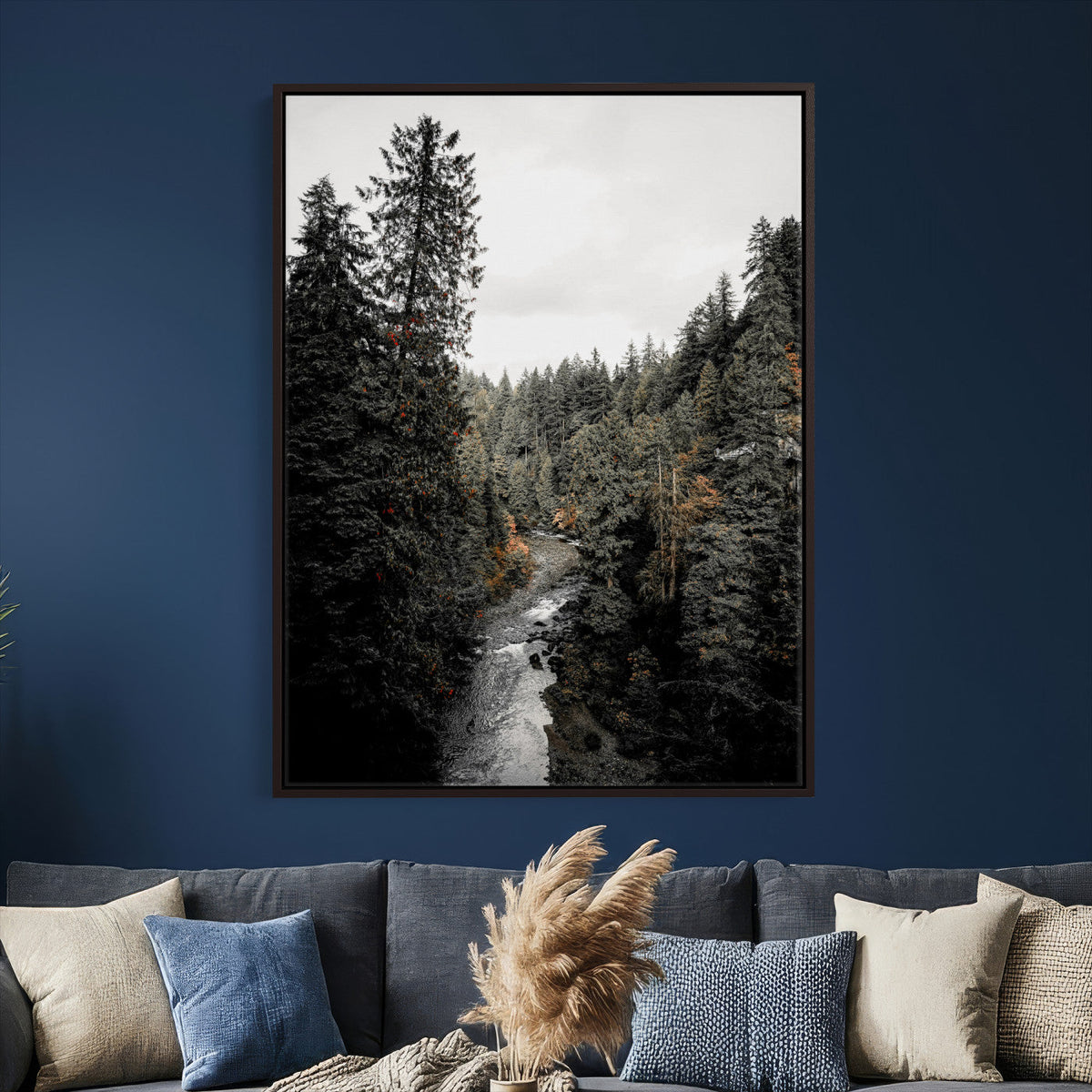 Moody Forest River Wall Art Canvas Print – Dark Evergreen