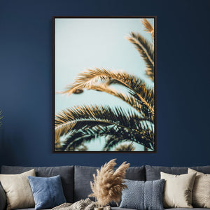 Palm Leaves Wall Art Canvas Print, Minimal Tropical Palm