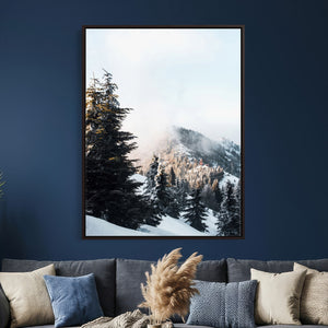 Snowy Mountain Forest Wall Art Canvas Print, Winter Pine