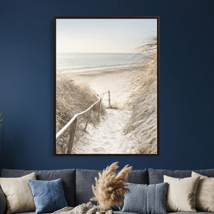 Coastal Beach Path Wall Art Canvas Print – Neutral Ocean