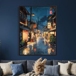 Tokyo Tea House Canvas Wall Art — Japan Rainy Night Street