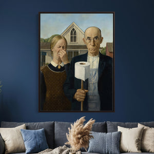 Funny Bathroom Canvas Wall Art, Grant Wood American Gothic