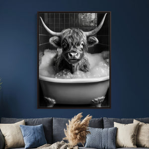 Highland Cow Bathtub Canvas Wall Art, Funny Bathroom Print