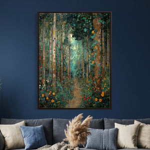 Gustav Klimt Style Forest Canvas Wall Art, Golden Forest