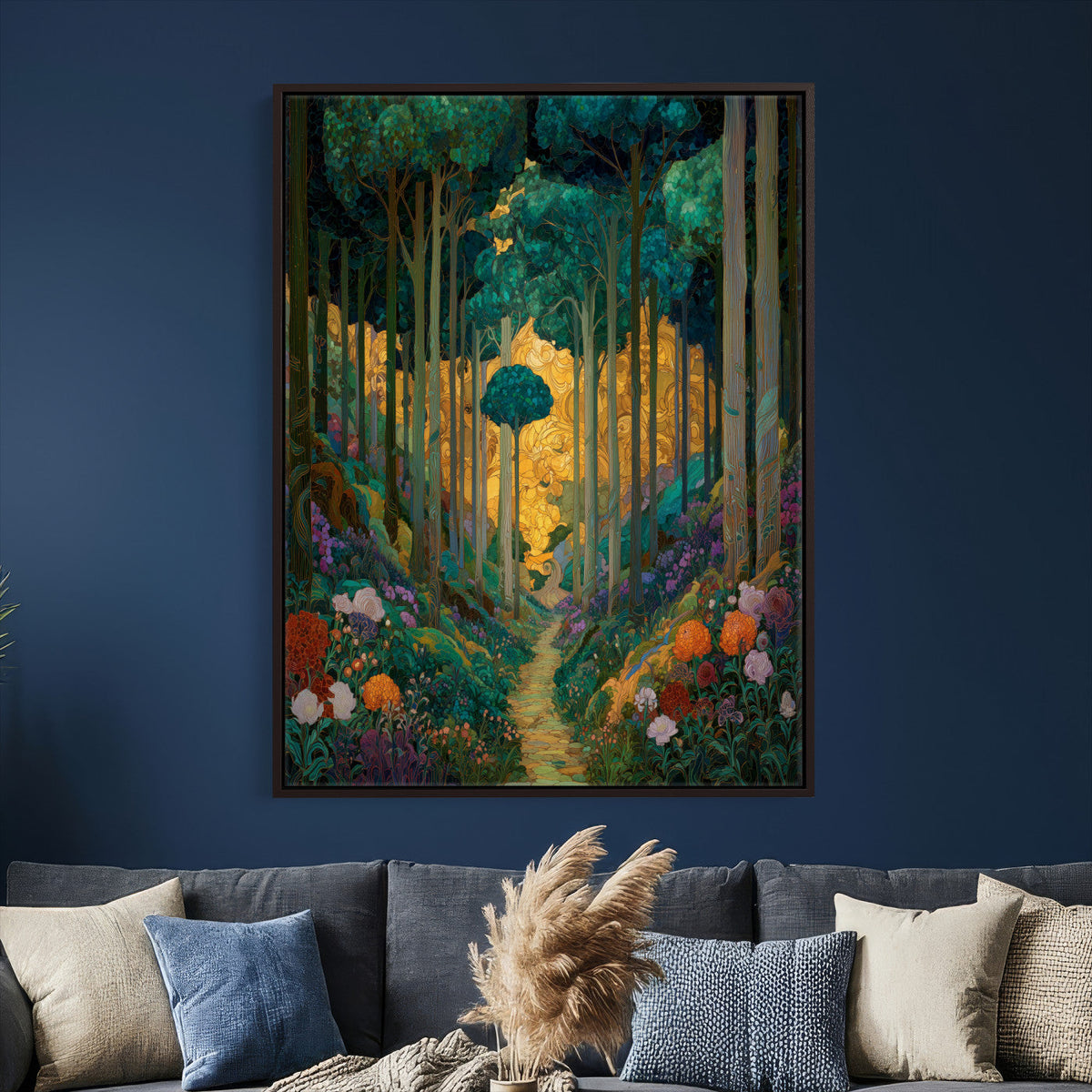 Gustav Klimt Style Forest Canvas Wall Art, Golden Forest