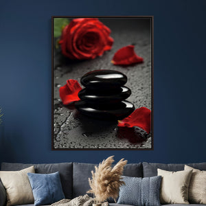 Black Lava Stone Rose Canvas | Red Rose Spa Photography