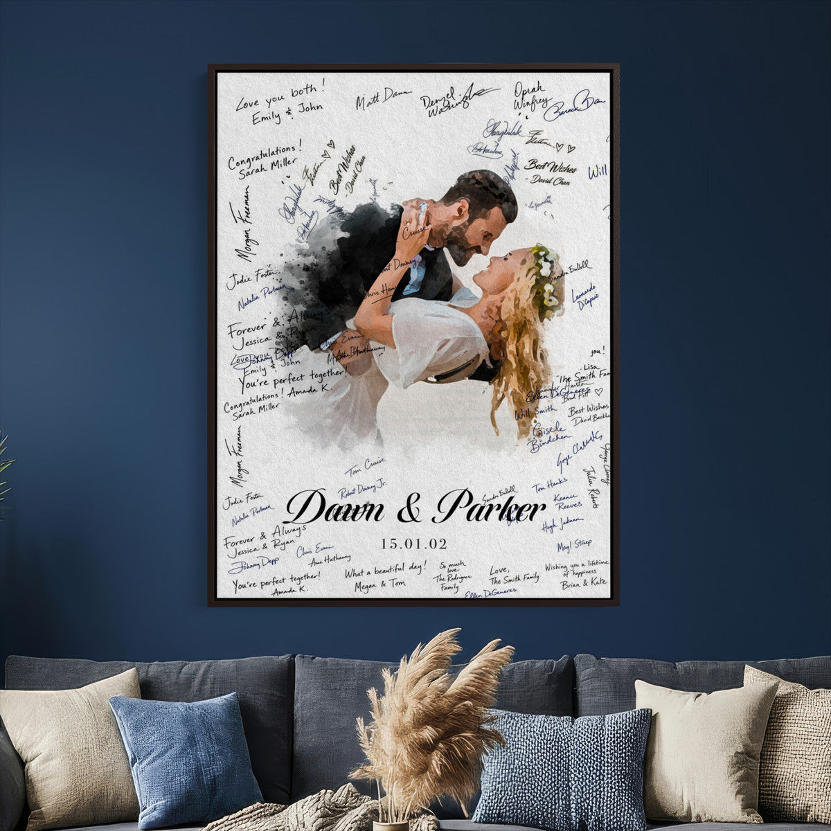 Wedding Guest Book Alternative Wall Art Canvas Print, Personalized Wedding Signature Poster, Custom Couple Photo Guestbook Canvas, Bridal Shower Reception Decor