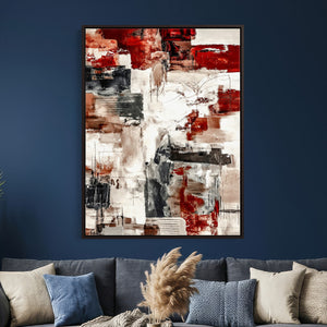 Blue Teal Abstract Canvas Wall Art, Modern Textured Painting Print, Navy Orange White Contemporary Art, Neutral Living Room Decor, Office Art