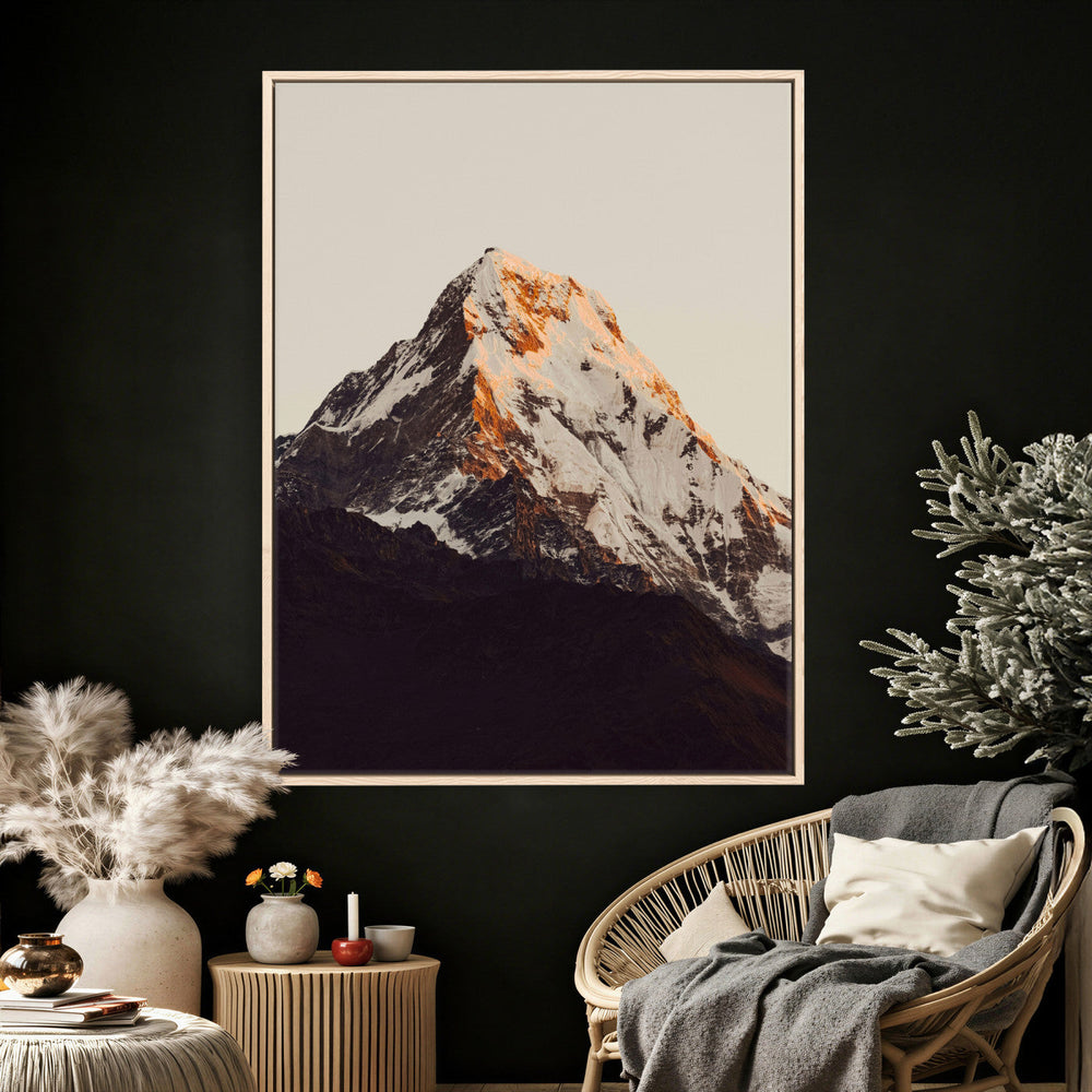 Golden Peak Mountain Wall Art Canvas Print, Minimal Alpine