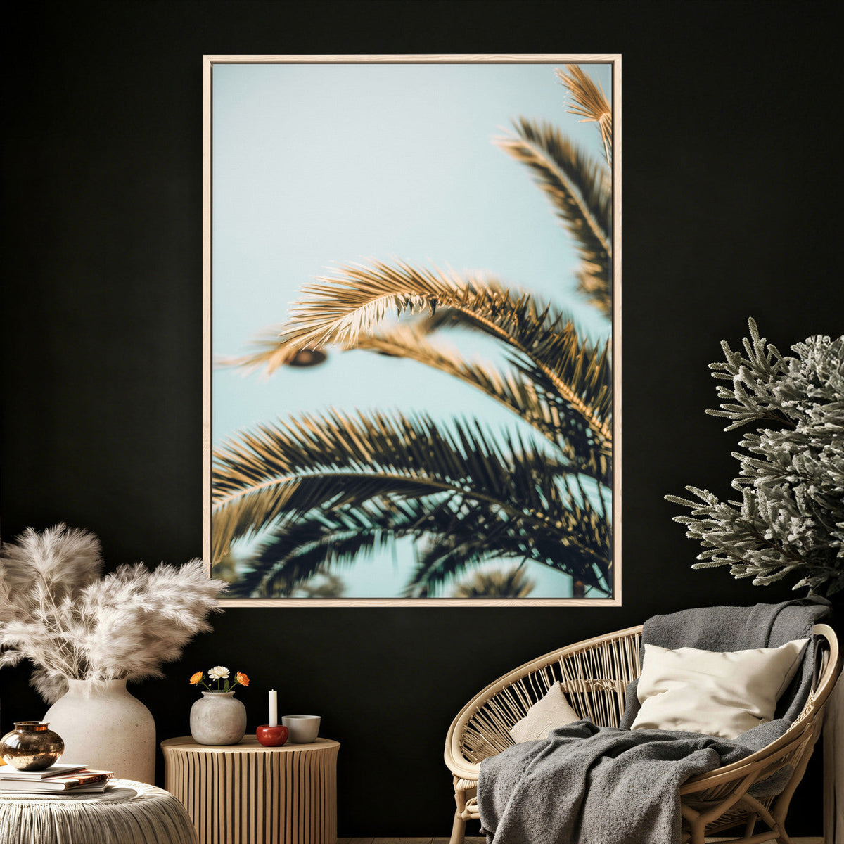 Palm Leaves Wall Art Canvas Print, Minimal Tropical Palm