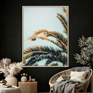 Palm Leaves Wall Art Canvas Print, Minimal Tropical Palm