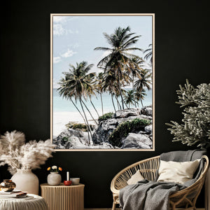 Tropical Trees Beach Wall Art Canvas Print, Coastal Ocean