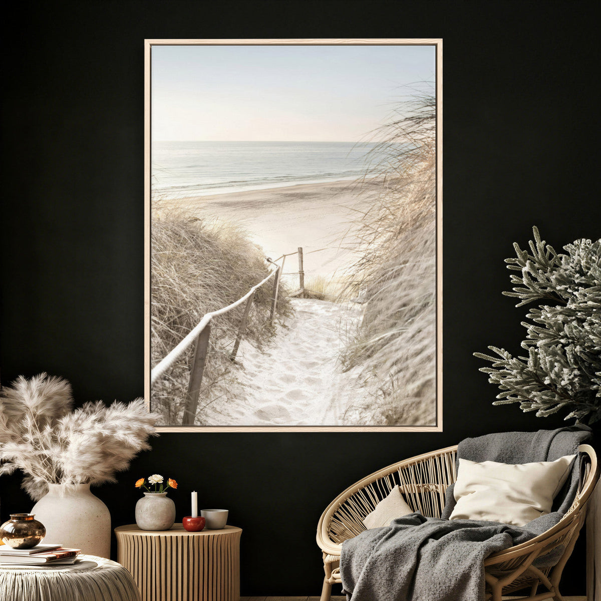 Coastal Beach Path Wall Art Canvas Print – Neutral Ocean