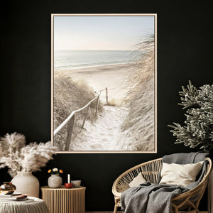 Coastal Beach Path Wall Art Canvas Print – Neutral Ocean