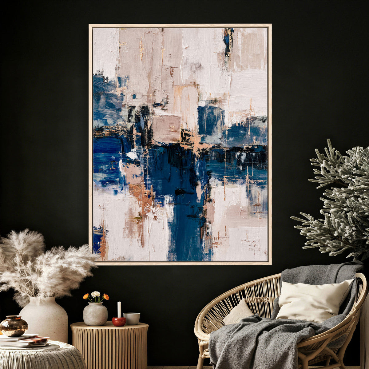 Abstract Navy Blue Wall Art Canvas Print