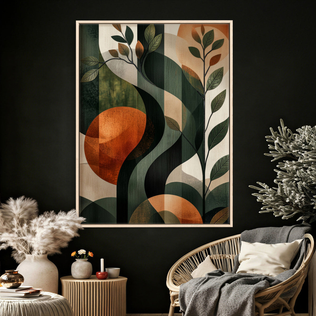 Abstract Green Flowers Wall Art Canvas Print