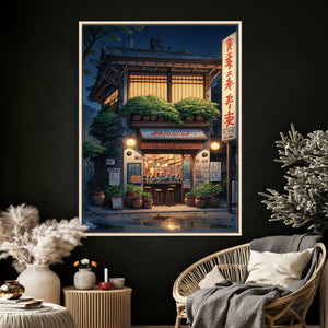 Evening at the Ramen Shop Canvas Wall Art — Japan Night