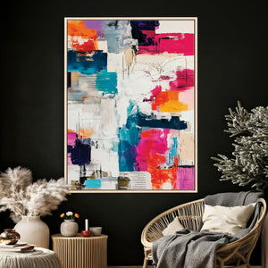Blue Teal Abstract Canvas Wall Art, Modern Textured Painting Print, Navy Orange White Contemporary Art, Neutral Living Room Decor, Office Art