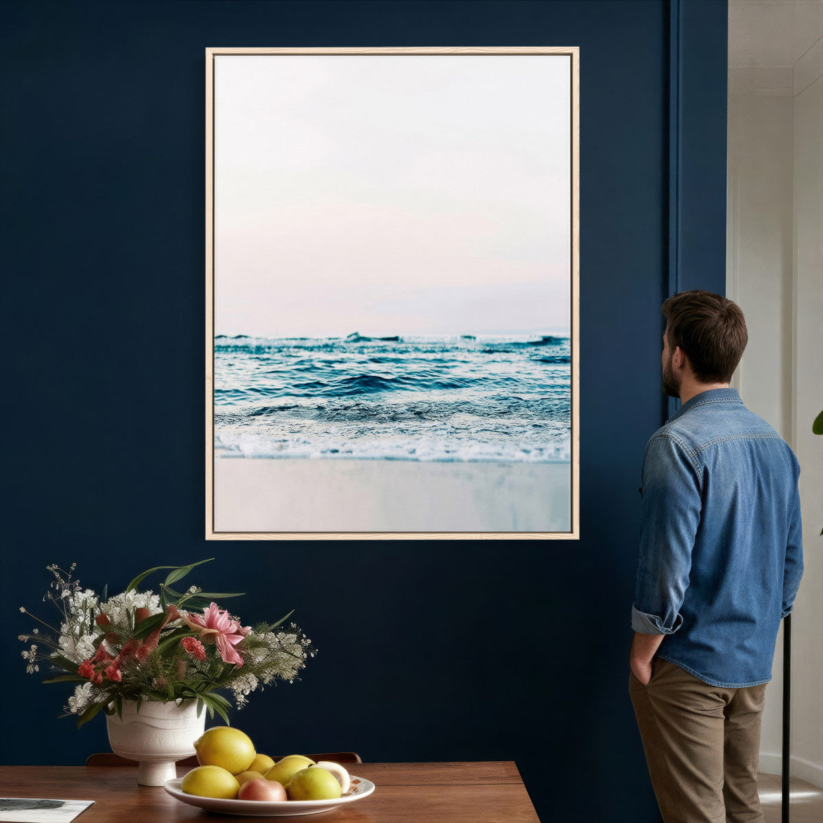 Minimal Ocean Wave Wall Art Canvas Print – Coastal Seascape