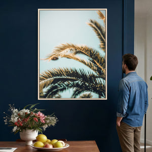 Palm Leaves Wall Art Canvas Print, Minimal Tropical Palm