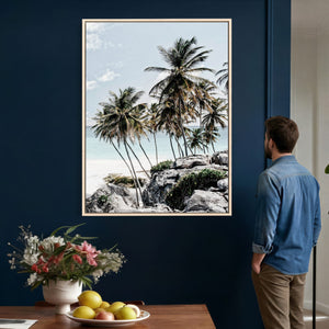 Tropical Trees Beach Wall Art Canvas Print, Coastal Ocean
