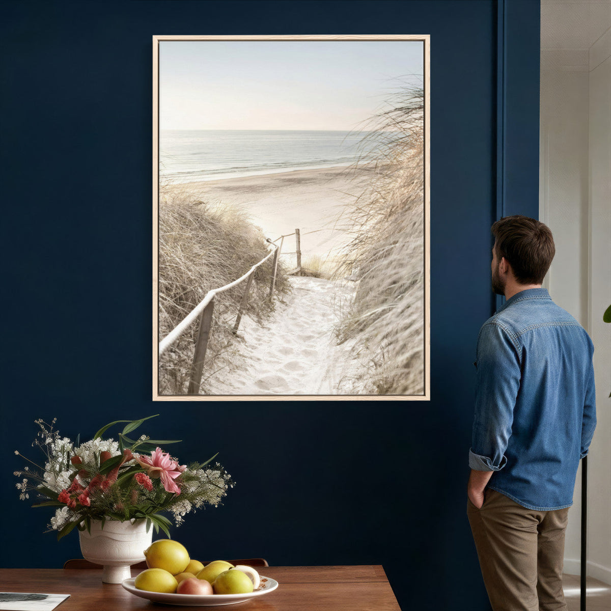 Coastal Beach Path Wall Art Canvas Print – Neutral Ocean
