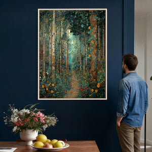 Gustav Klimt Style Forest Canvas Wall Art, Golden Forest