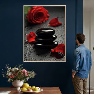 Black Lava Stone Rose Canvas | Red Rose Spa Photography